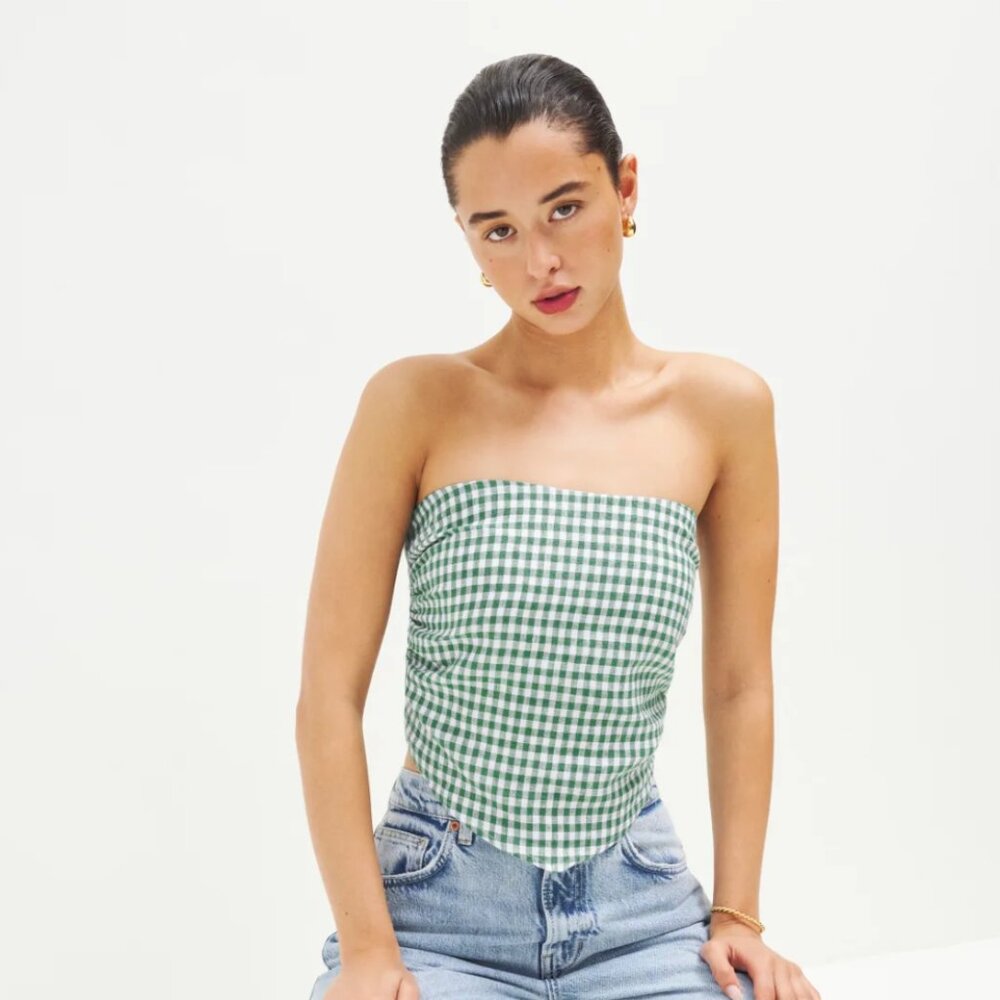 Reformation Gingham Dillon Linen Top